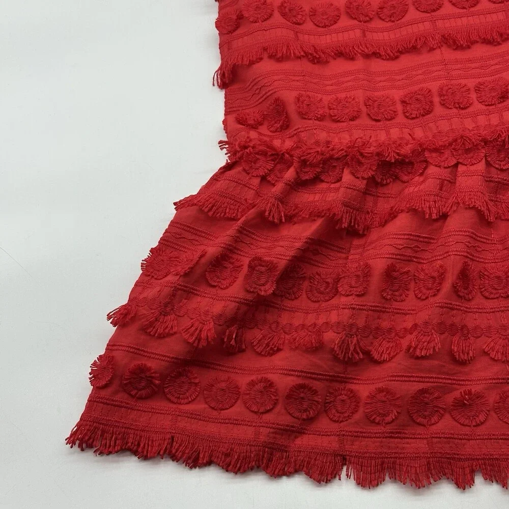 Marie Oliver Herra Women's Size XS Salsa Red Embroidery & Fringe Shift Dress - Picture 14 of 15